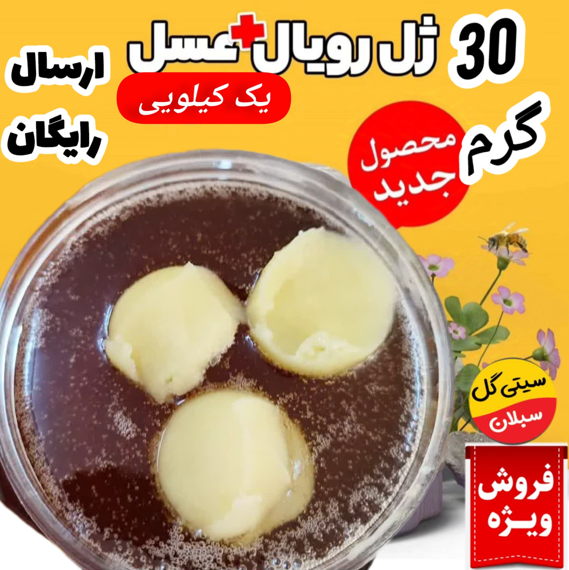 ژل رویال اصل ایرانی(30گرم در یک کیلو عسل طبیعی کردستان)ارسال رایگان