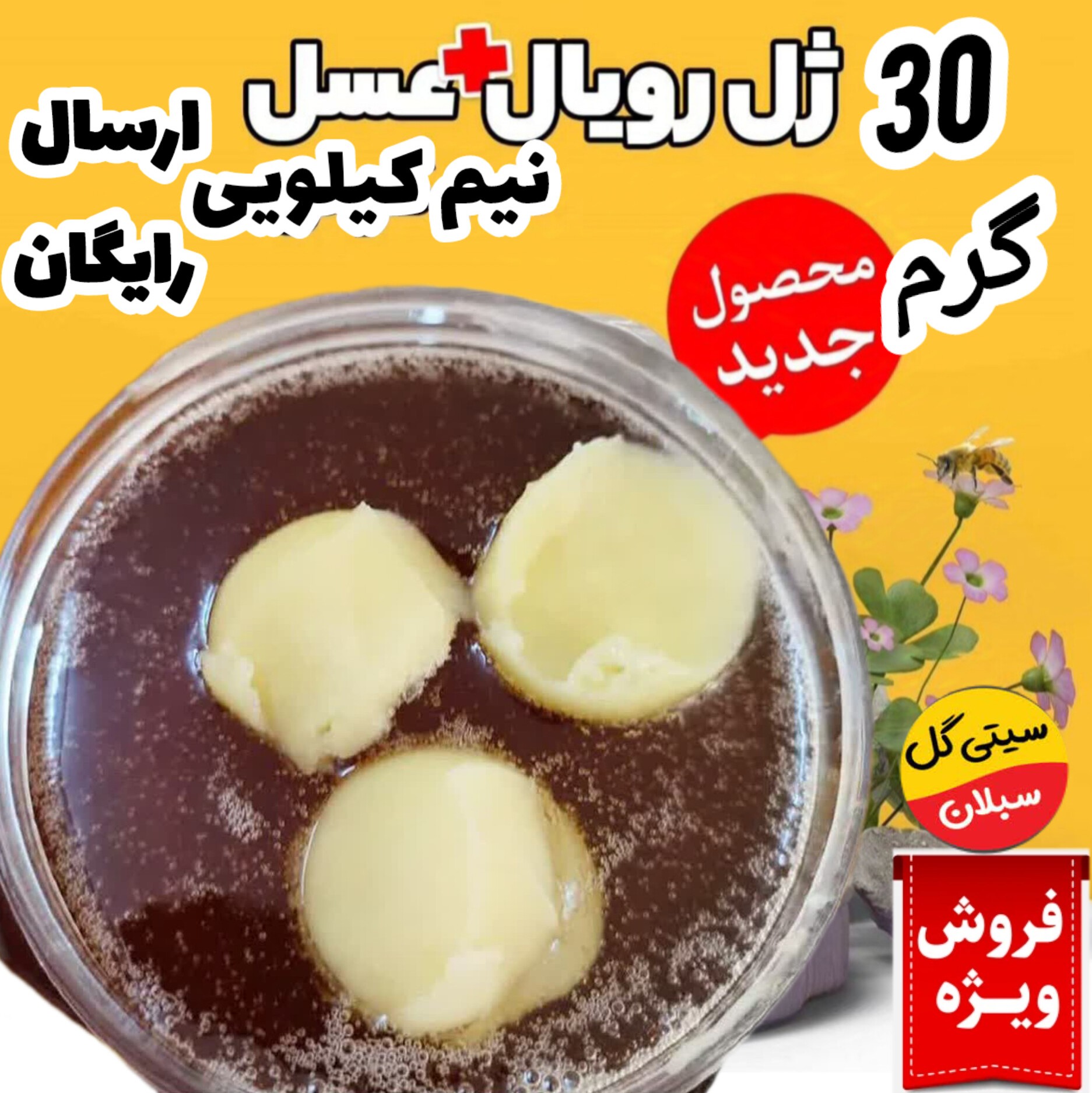 ژل رویال اصل ایرانی(30گرم ژل در نیم کیلوعسل طبیعی کردستان)ارسال رایگان