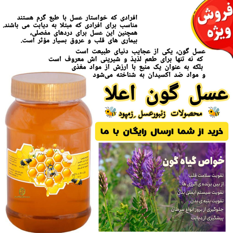 عسل گون طبیعی خالص 1 کیلویی(مستقیم از زنبوردار)ارسال رایگان