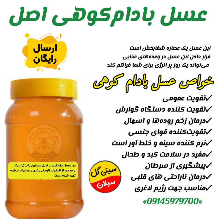 عسل بادام کوهی اصل 1کیلویی(مستقیم از زنبوردار)ارسال رایگان